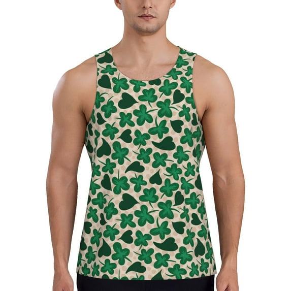 Pofeuu Happy St. Patrick's Day Print Men's Workout Tank Tops Sleeveless Muscle Gym Shirt Quick Dry -3X-Large