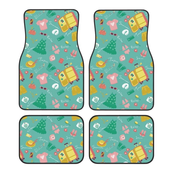 Pofeuu Happy Summer Print Car Foot Mat Set of 4 Pieces - All-Weather Full Set Floor Mats for Cars Trucks SUVs
