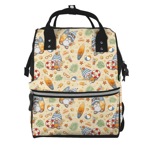 Pofeuu Happy Summer With Gnome Print Diaper Bag Backpack, Multifunction Travel Pack Maternity Baby Changing Bags, Large Capacity, Waterproof
