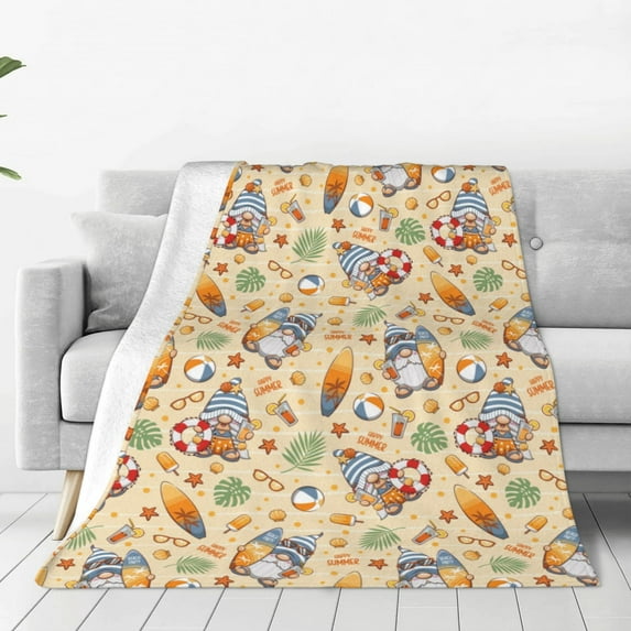Pofeuu Happy Summer With Gnome Print Ultra-Soft Micro Fleece Blanket,for Bed Or Sofa,All Season Throw Blankets Flannel Blanket-40"x30"