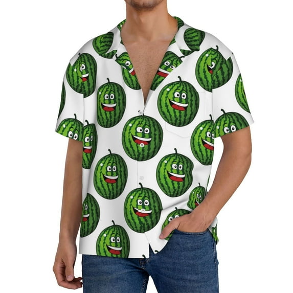 Pofeuu Happy Watermelon Print Mens Casual Short Sleeve Shirts Beach Summer Spread Collar Pocket Tops Men's Casual Short-sleeved Shirt-4X-Large