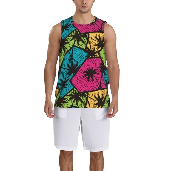 Pofeuu Hawaii Palms Print Basketball Jersey, Shirts for Men Youth Basketball Jersey Crew Neck-XX-Large