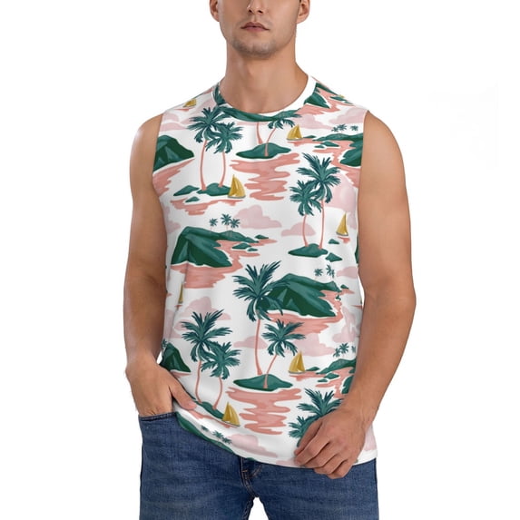 Pofeuu Hawaii Palms Print Men's Muscle T-Shirt, Sleeveless, Muscle Tank, Classic Muscle Tee Top For Men Casual Sleeveless Muscle T-Shirt Trendy Clothes-XX-Large