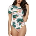 thumbnail image 1 of Pofeuu Hawaii Palms Print Short Sleeve Body Suits Women Round Neck Bodysuits for Women Onesie Adult Set Body Suit-Small, 1 of 7