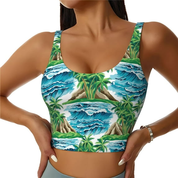 Pofeuu Hawaii Palms Print Sports Bra for Women Sexy Vest Yoga Running Gym Fitness Crop Bras Tops-Large