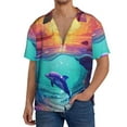 thumbnail image 1 of Pofeuu Hawaiian Island Dolphin Print Mens Casual Short Sleeve Shirts Beach Summer Spread Collar Pocket Tops Men's Casual Short-sleeved Shirt-4X-Large, 1 of 5