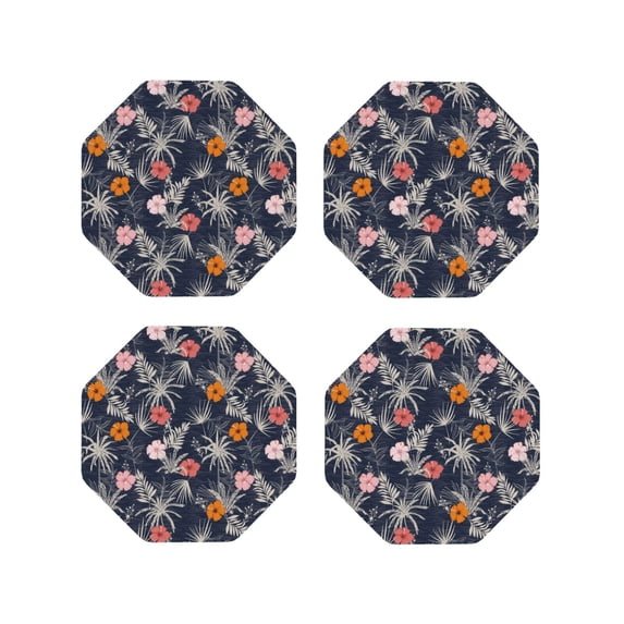 Pofeuu Hawaiian Style Print Coasters for Drinks, 4Pack PU Leather Coasters, Bar Drink Coasters for Tabletop Protection, Furniture from Damage-Octagon