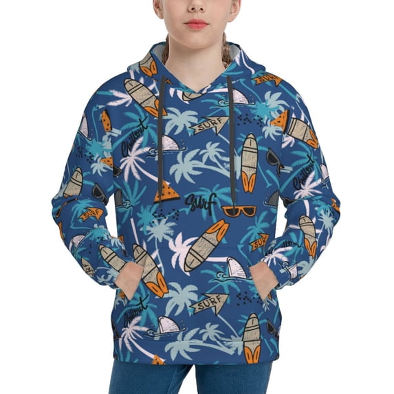 Pofeuu Hawaiian Style Print Kids Pullover Hoodies Warm Thick Hooded Sweatshirt with Packet for Boys Girls-Large