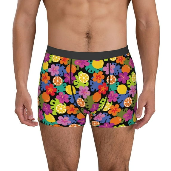 Pofeuu Hawaiian Style Print Men’s Boxer Briefs, Moisture-Wicking Underwear, Regular,Trunk-Large