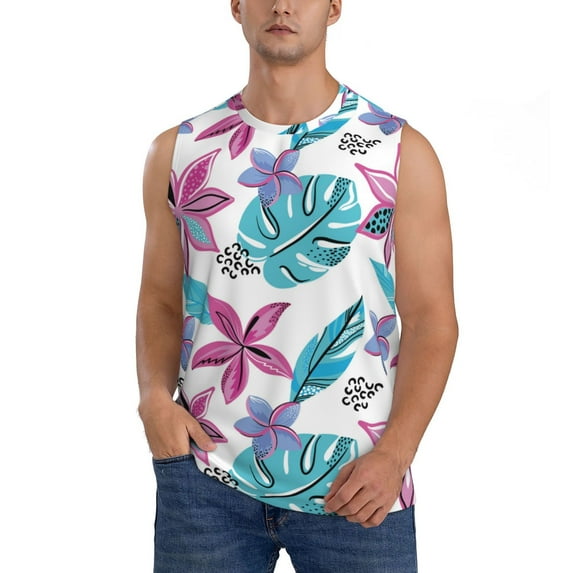 Pofeuu Hawaiian Style Print Men's Muscle T-Shirt, Sleeveless, Muscle Tank, Classic Muscle Tee Top For Men Casual Sleeveless Muscle T-Shirt Trendy Clothes-3X-Large