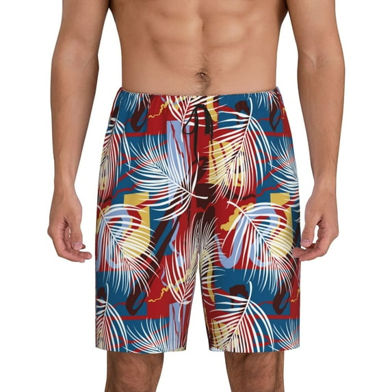Pofeuu Hawaiian Style Print Men's Soft Woven Elastic Waistband Sleep Pajama Short-4X-Large