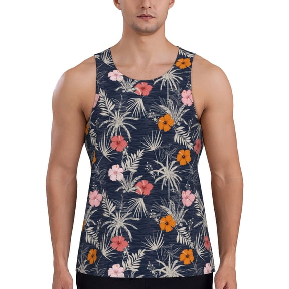 Pofeuu Hawaiian Style Print Men's Workout Tank Tops Sleeveless Muscle Gym Shirt Quick Dry-3X-Large