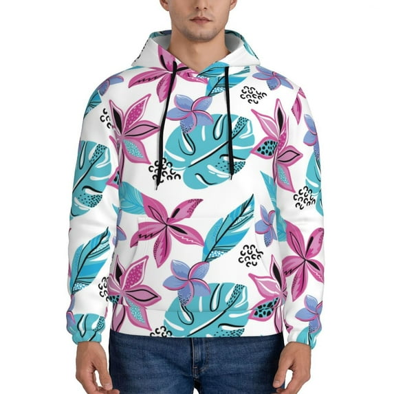 Pofeuu Hawaiian Style Print Mens Casual Hooded Collar Drawstring Hoodies Pullover Sweatshirts Casual Long Sleeve Shirts-3X-Large