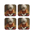 thumbnail image 1 of Pofeuu Haystack Meditating Cat Print Coasters for Drinks, 4Pack PU Leather Coasters, Bar Drink Coasters for Tabletop Protection, Furniture from Damage-Square, 1 of 6