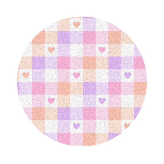 Pofeuu Heart Buffalo Plaid Print Leather Coasters Set of 6, Round Cups Mugs Mat Pad for Home Kitchen Heat Resistant Drink Coasters,Round Shape