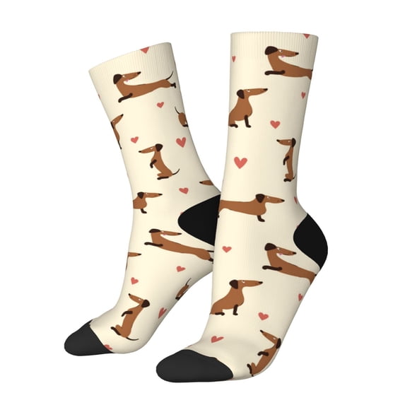 Pofeuu Heart Dachshund Print Crew Socks, Adult Running Hiking Socks for Youth and Adult