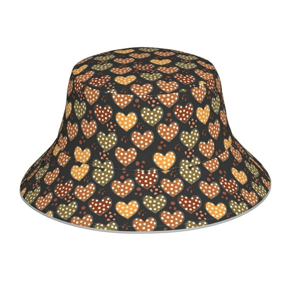 Pofeuu Heart Print Bucket Hat for Women Men Reflective Bucket Hats Beach Summer Sun Hat Travel Fisherman Cap