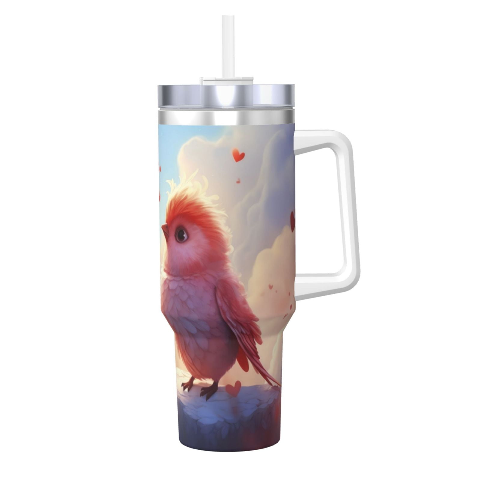 Pofeuu Heart Sky Bird Couple Print 40oz Ice Bully With Handle And Straw