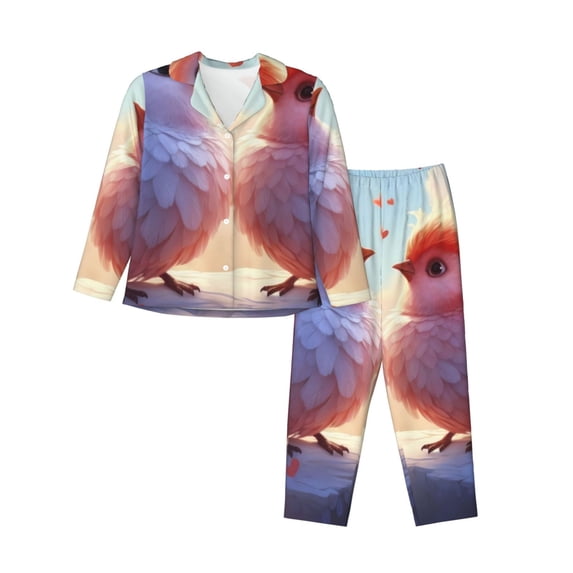 Pofeuu Heart Sky Bird Couple Print Womens Pajamas Set Long Sleeve Sleepwear Button Down Nightwear Soft Pj Lounge Sets Button Down Pajamas Women-Small