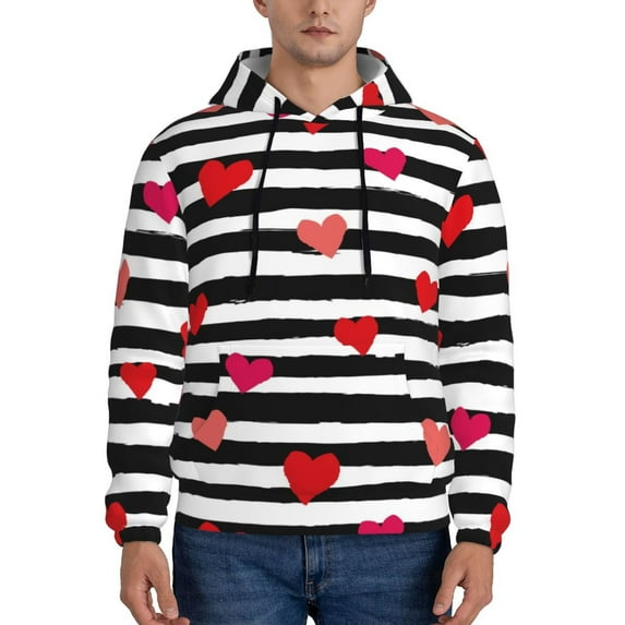 Pofeuu Hearts And Lines1 Print Mens Casual Hooded Collar Drawstring Hoodies Pullover Sweatshirts Casual Long Sleeve Shirts-Large