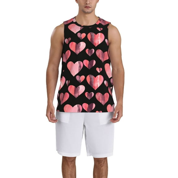 Pofeuu Hearts Print Basketball Jersey, Shirts for Men Youth Basketball Jersey Crew Neck-3X-Large