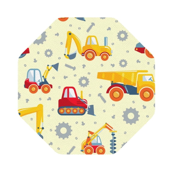 Pofeuu Heavy Equipment Print Leather Coasters Set of 6, Round Cups Mugs Mat Pad for Home Kitchen Heat Resistant Drink Coasters,Octagon
