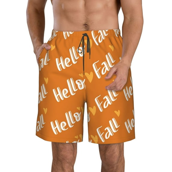 Pofeuu Hello Fall Prin Men's Swim Trunks Quick Dry Bathing Suit Swimming Board Shorts Mesh Lining Beach Swimwear-Small