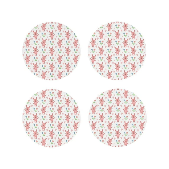 Pofeuu Hello Rabbit Print Coasters for Drinks, 4Pack PU Leather Coasters, Bar Drink Coasters for Tabletop Protection, Furniture from Damage-Round Shape