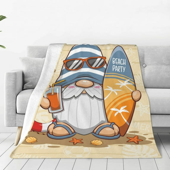 Pofeuu Hello Summer Cute Gnome Print Ultra-Soft Micro Fleece Blanket,for Bed Or Sofa,All Season Throw Blankets Flannel Blanket-40"x30"