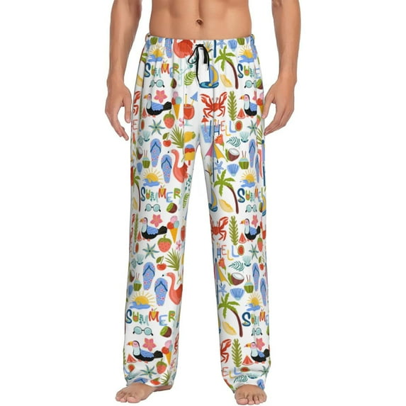 Pofeuu Hello Summer2 Print Men's Pajama Pants, Soft Lounge Pajama Pants with big pockets for Men Plaid Pj Bottoms-X-Large