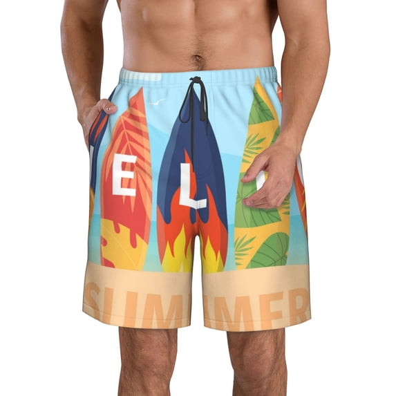 Pofeuu Hello Summer3 Prin Men's Swim Trunks Quick Dry Bathing Suit Swimming Board Shorts Mesh Lining Beach Swimwear-X-Large