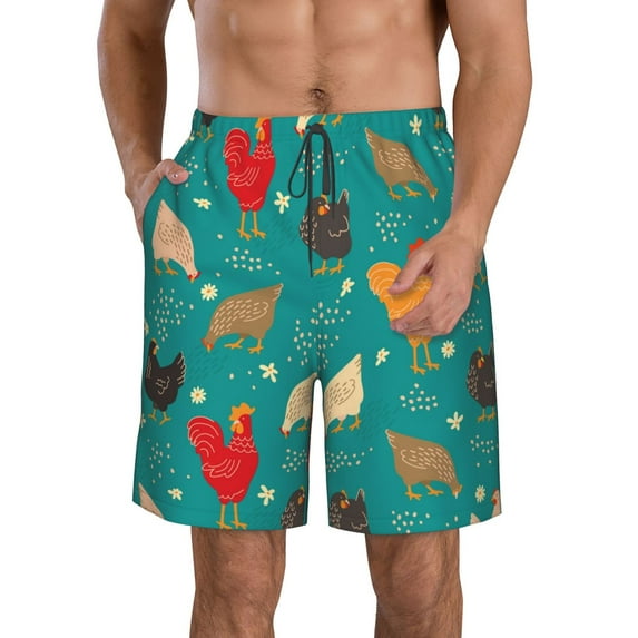 Pofeuu Hens And Rooster Prin Men's Swim Trunks Quick Dry Bathing Suit Swimming Board Shorts Mesh Lining Beach Swimwear-XX-Large