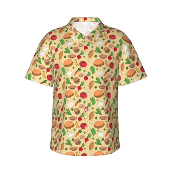 Pofeuu Herb Of Burger Print Hawaiian Shirt for Men Sleeves Casual Button Down Summer Beach Dress Shirts T-Shirts,X-Large