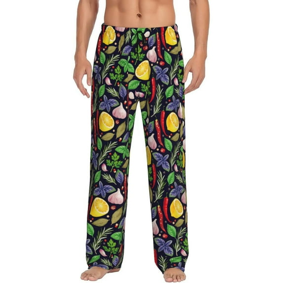 Pofeuu Herbs And Spices Print Men's Pajama Pants, Soft Lounge Pajama Pants with big pockets for Men Plaid Pj Bottoms-Medium