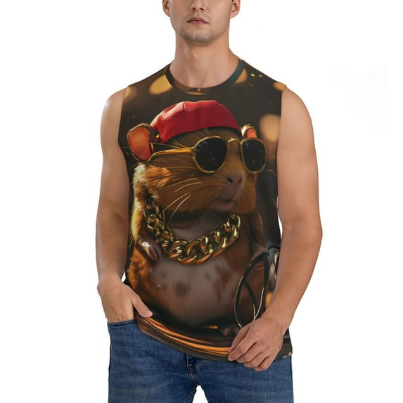 Pofeuu Hip-Hop Guinea Pig. Print Men's Muscle T-Shirt, Sleeveless, Muscle Tank, Classic Muscle Tee Top For Men Casual Sleeveless Muscle T-Shirt Trendy Clothes-3X-Large