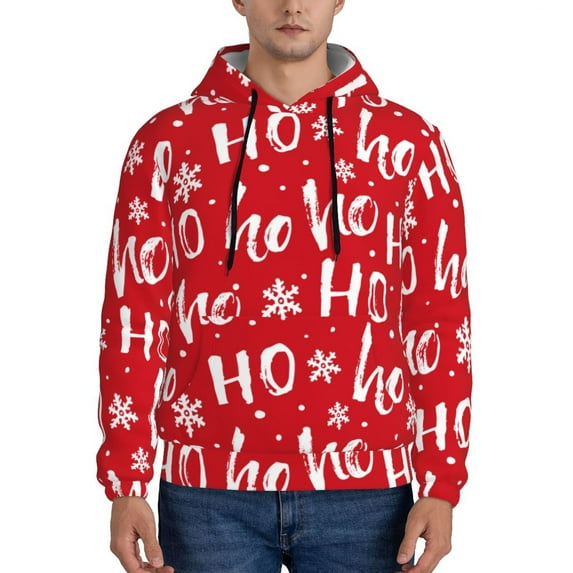 Pofeuu Hohoho Print Mens Casual Hooded Collar Drawstring Hoodies Pullover Sweatshirts Casual Long Sleeve Shirts-Small