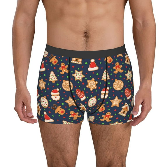 Pofeuu Holiday Gingerbreads Print Men’s Boxer Briefs, Moisture-Wicking Underwear, Regular,Trunk-Small