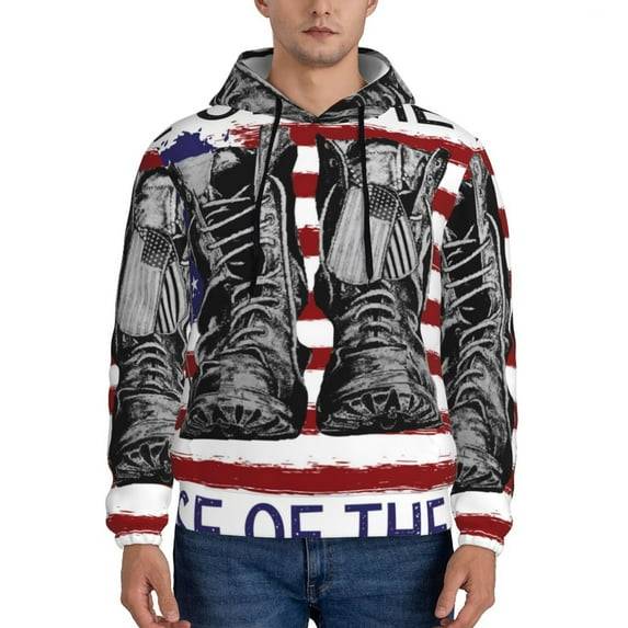 Pofeuu Home Of The Free Because Of The Brave Print Mens Casual Hooded Collar Drawstring Hoodies Pullover Sweatshirts Casual Long Sleeve Shirts-Small