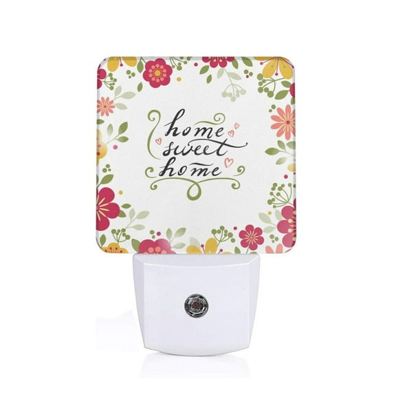 Pofeuu Home Sweet Home Floral Print Night Lights Plug into Wall with Dusk-to-Dawn Light Sensor, LED Nightlight for Bathroom, Adult, Hallway-UK