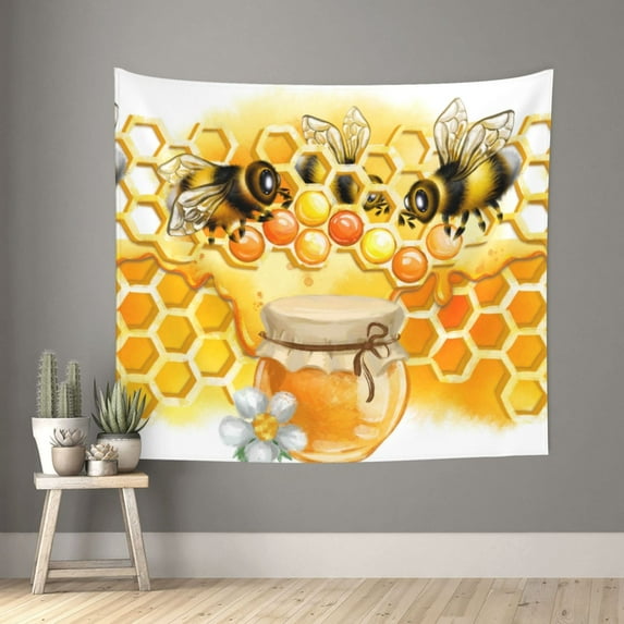 Pofeuu Honey Bee Print Wall Tapestry Decoration Wall Hanging Tapestry 60 x 51 Inch