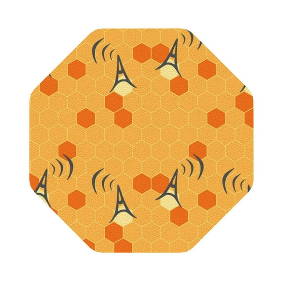 Pofeuu Honeycomb Print Leather Coasters Set of 6, Round Cups Mugs Mat Pad for Home Kitchen Heat Resistant Drink Coasters,Octagon