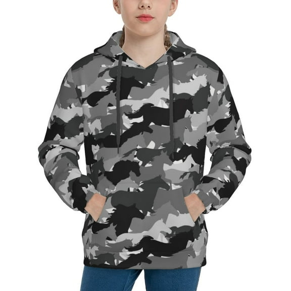 Pofeuu Horse Silhouette Print Kids Pullover Hoodies Warm Thick Hooded Sweatshirt with Packet for Boys Girls-X-Large