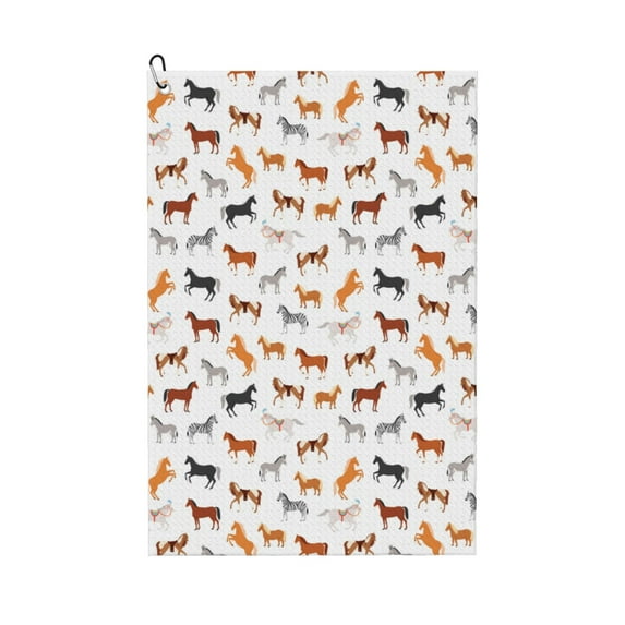 Pofeuu Horses Print Premium Golf Towel with Carabiner Clip Absorbent Microfiber Waffle Pattern Golf Towel for Golf Bag Trolly Belt Loop