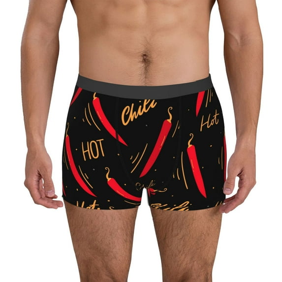 Pofeuu Hot Chili Print Men’s Boxer Briefs, Moisture-Wicking Underwear, Regular,Trunk-XX-Large