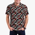 thumbnail image 1 of Pofeuu Houndstooth Green Red Print Men's Loose Fit Midweight Short-Sleeve Pocket Polo-3X-Large, 1 of 6