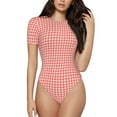 thumbnail image 1 of Pofeuu Houndstooth With Red And White Print Short Sleeve Body Suits Women Round Neck Bodysuits for Women Onesie Adult Set Body Suit-X-Large, 1 of 7