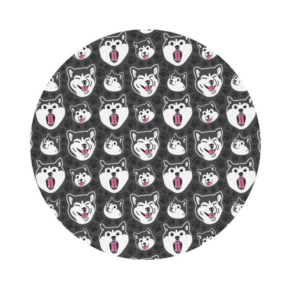 Pofeuu Husky Print Leather Coasters Set of 6, Round Cups Mugs Mat Pad for Home Kitchen Heat Resistant Drink Coasters,Round Shape