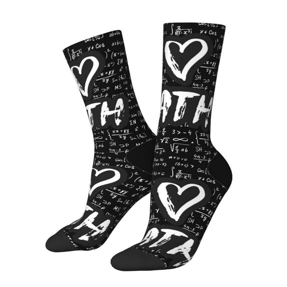 Pofeuu I love Math Print Crew Socks, Adult Running Hiking Socks for Youth and Adult