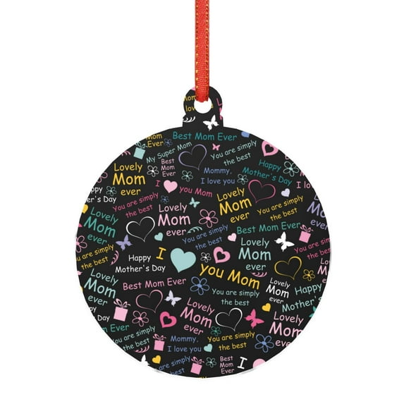 Pofeuu I love you Mom Print Christmas Decorations Christmas Ornaments Round Acrylic Flat Hanging Pendant Xmas Hanging Decoration-Round Shape