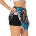 thumbnail image 1 of Pofeuu Ice Blue Coastal Lion Print Women's Athletic Shorts Running Workout Shorts Tummy Control Quick Dry Gym Shorts with Pockets Double layer sports shorts-Large, 1 of 7